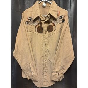 Vintage Montgomery Ward Tan Corduroy 70s Embroidered/Print Points SZ XL READ